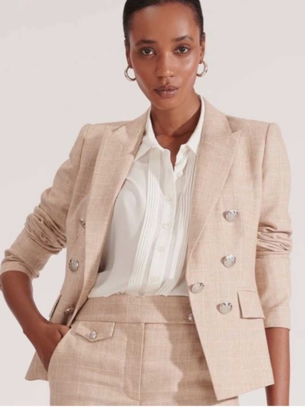 Veronica Beard Beige Double-Breasted Blazer